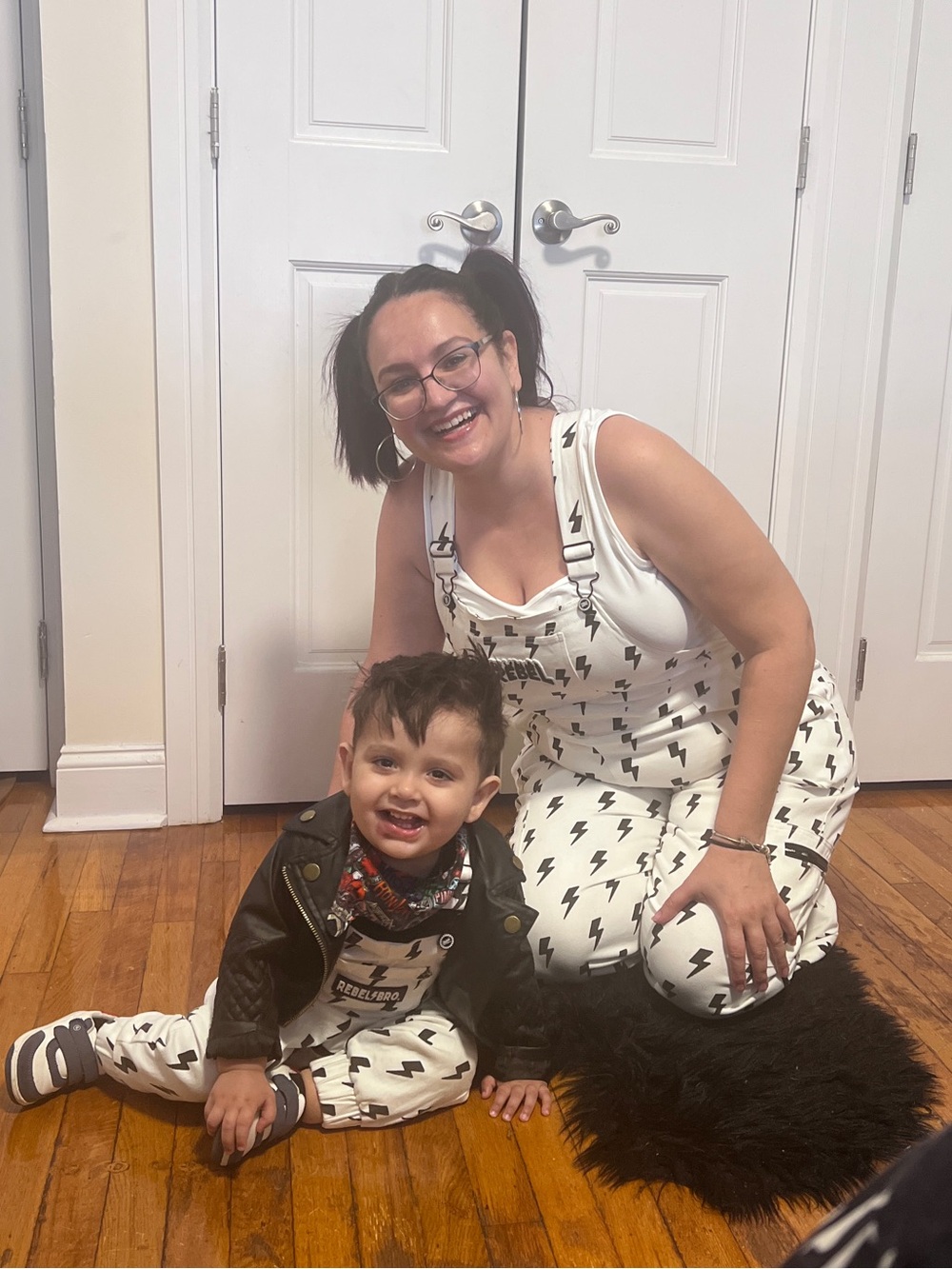 RebelsBro White Lightning Print Kids Overalls